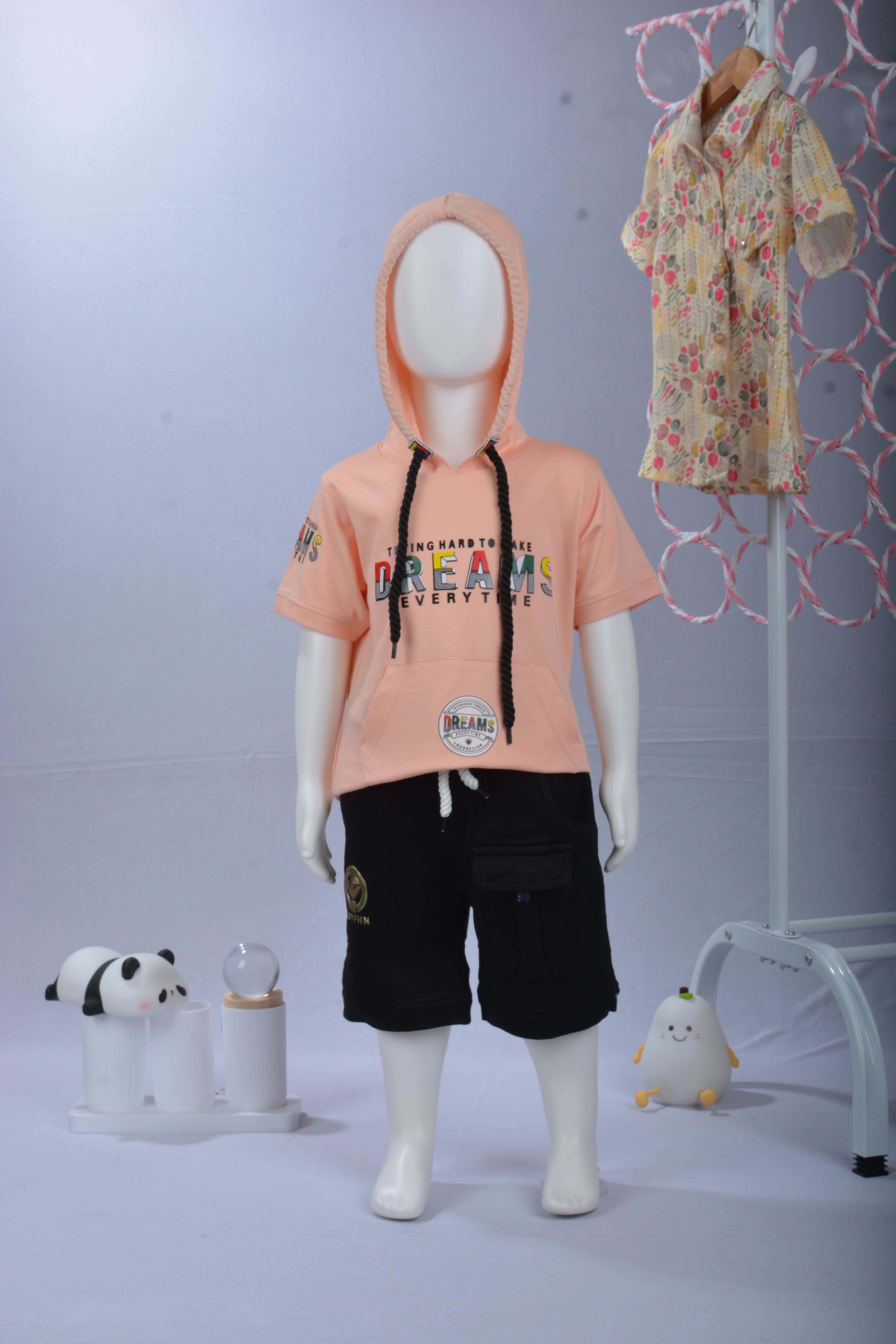 Boys Casual Hooded Top & Shorts Outfit Set